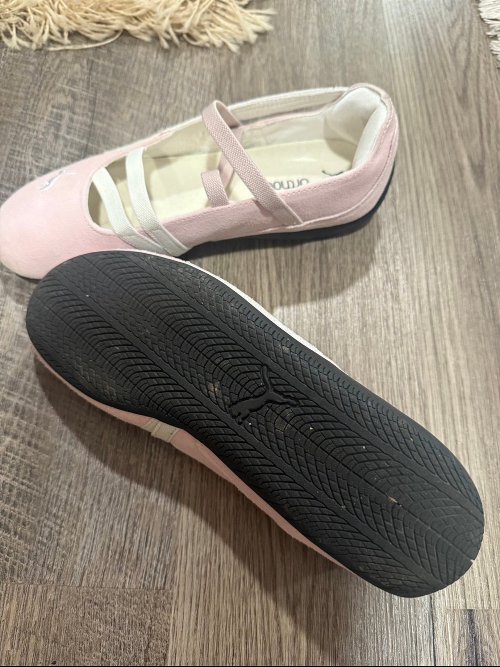 Puma Pink Ballet-Style Flats with White Cross Straps